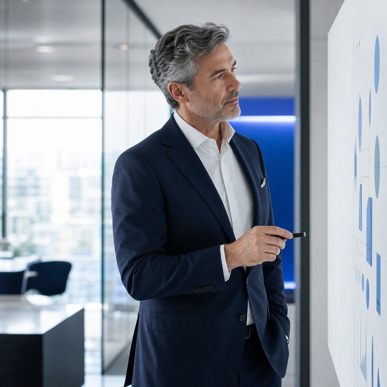 Senior business consultant reviewing a transformation strategy